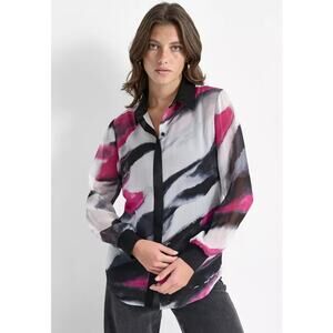 DKNY Women's Crinkled Chiffon Abstract-Print Blouse Medium